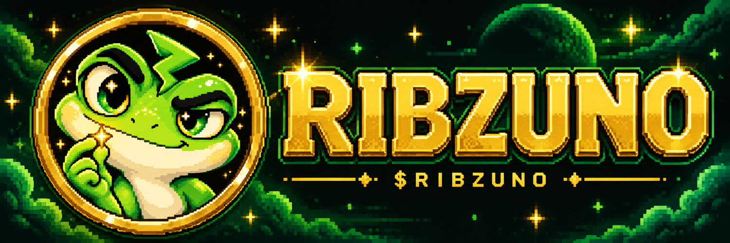 Ribzuno social header with golden RIBZUNO lettering and the pixel frog mascot